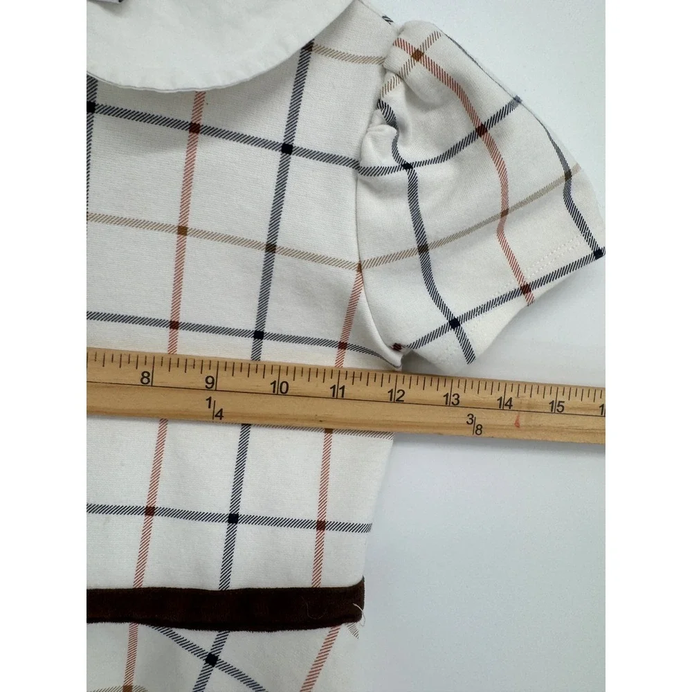 Janie and Jack Plaid Dress Girl 7 Peter Pan Collar Velvet Trim Preppy Holiday